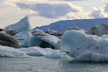 Boat trip between the icebergs in the Jokulsarlon glacier lagoon - Iceland