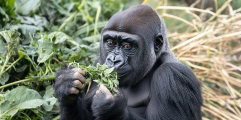 Obraz premium Mammal Portrait: The Majestic Nature of a Gorilla in the Wild