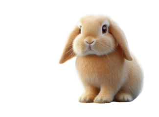 Cute beige Lop Rabbit, isolated on a transparent background.