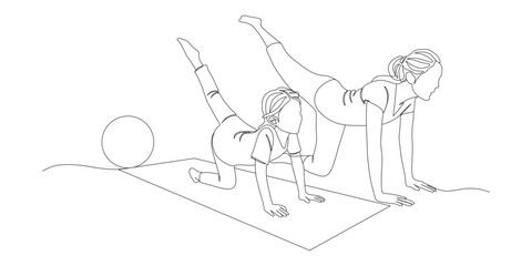 vector design line father mother daughter doing yoga exercise eps 2