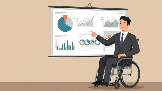 Confident Businessman in Wheelchair Giving Presentation