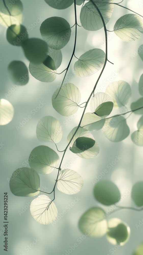 Poster delicate shadows casting intricate silhouettes through sparse foliage, presenting minimalist botanic