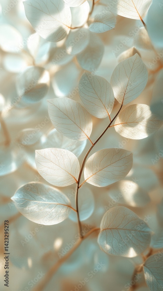 Poster delicate shadows casting intricate silhouettes through sparse foliage, presenting minimalist botanic