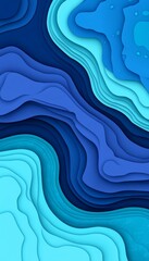 Fototapeta premium Abstract 3D Paper Cut Waves in Blue and Mint Tones, Fluid Wavy Background, Corporate Design.