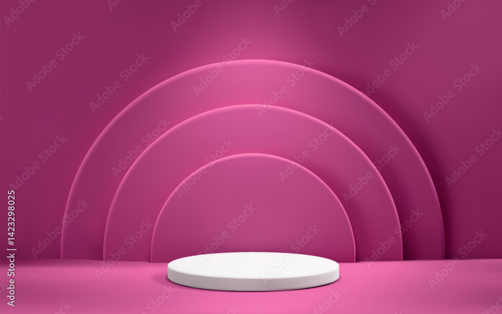 Poster 3d abstract pink scene background with podium and spotlight. empty realistic room with platform. pro