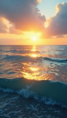 Obraz premium Blurred golden hour light washes over a tranquil ocean and sky, creating a peaceful, ethereal scene , evening, gentle, clouds