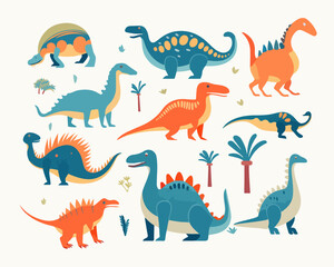 Vector isolated illustration of dinosaur set on white background.