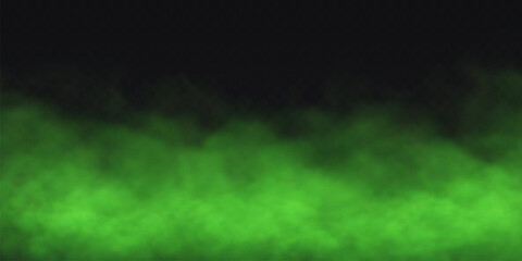Green Fog effect on transparent dark background. Vector Smoke cloud.