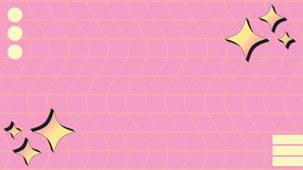 Pink 90s Memphis Style Curved Grid Decorated Template Background, Widescreen