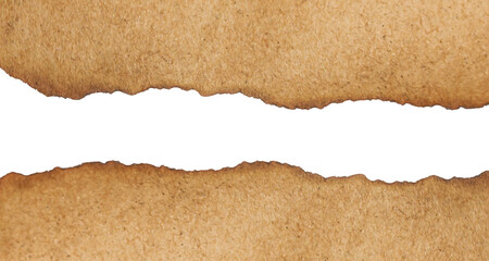 Realistic Torn Brown Paper Holes with Crumpled Texture Edges Isolated on Transparent Background