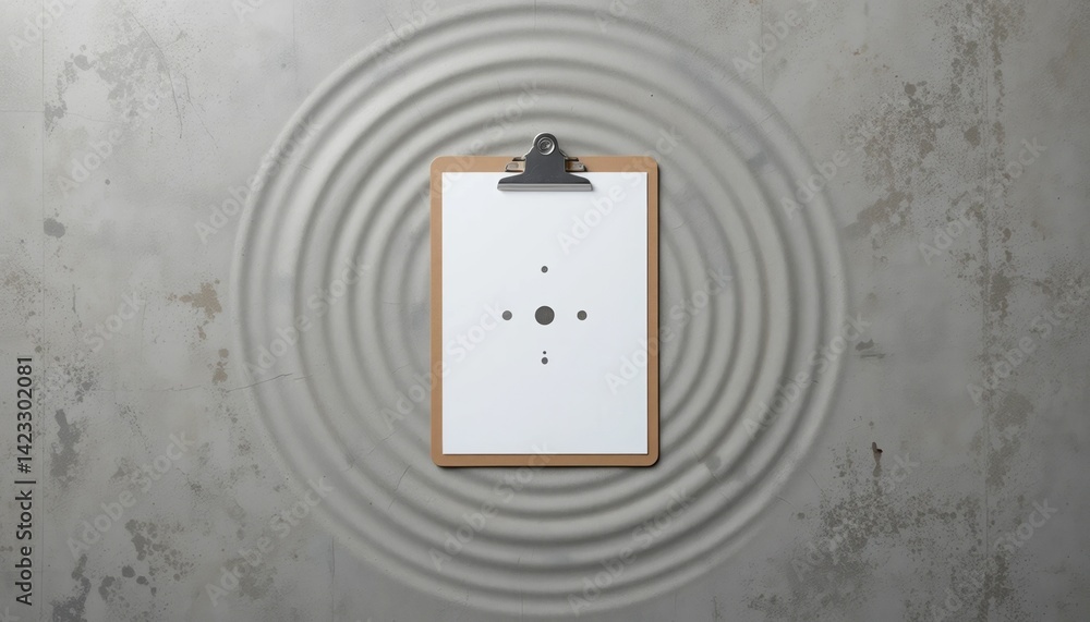 Poster sound waves creating patterns on a clipboard studio visual art minimalist environment top-down view 