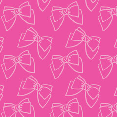Seamless pink bow pattern background design. Cute repeating pattern with outlined bows on a bright pink background, perfect for girly designs, wallpapers, or fabric prints.