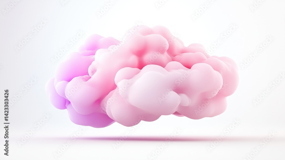 Poster 3d icon abstract cartoon of a pink fluffy cloud shape floating on a white background, creating a dre