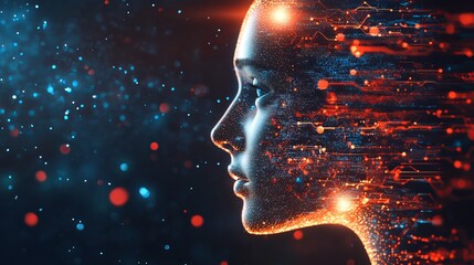 Abstract digital face profile futuristic technology artificial intelligence network data ai 3d code