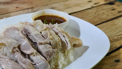 Delicious Chicken Rice with Sauce Plate