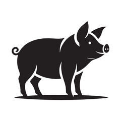 Single-color pig vector in fully isolated silhouette – pig silhouette – pig vector – pig illustration – silhouette of pig – pig icon

