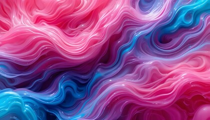 Obraz premium Abstract fluid art with swirling pink blue and purple hues in a glossy dynamic flow.