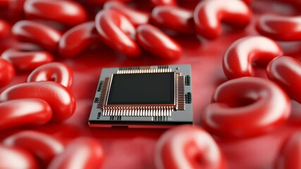 Microchip Surrounded by Red Blood Cells - Powered by Adobe
