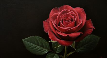 Naklejka premium Detailed painting of a single crimson rose