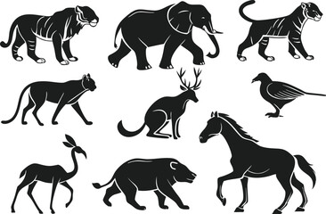 Cute Animal Clipart Set for Kids and Creatives. Wildlife Animal Icon Pack for Digital Projects. Hand Drawn Animal Graphics for Print and Web. Cartoon Animal Illustrations for Commercial Use
