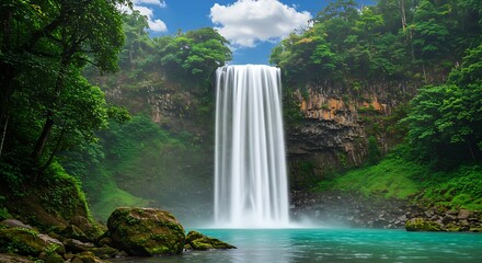 Beautiful Waterfall in Lush Tropical Forest