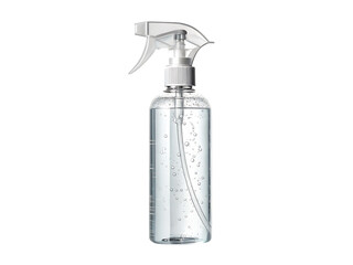 This is an isolated white plastic spray bottle, a blank container with a pump for liquid like soap or cosmetic lotion