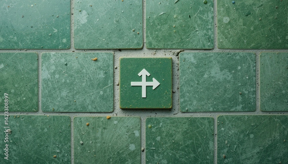 Aufkleber navigating directions icon on green tiles interior design digital content modern environment close-u
