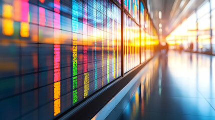 Colorful Dynamic Stock Market Data Display at Sunset