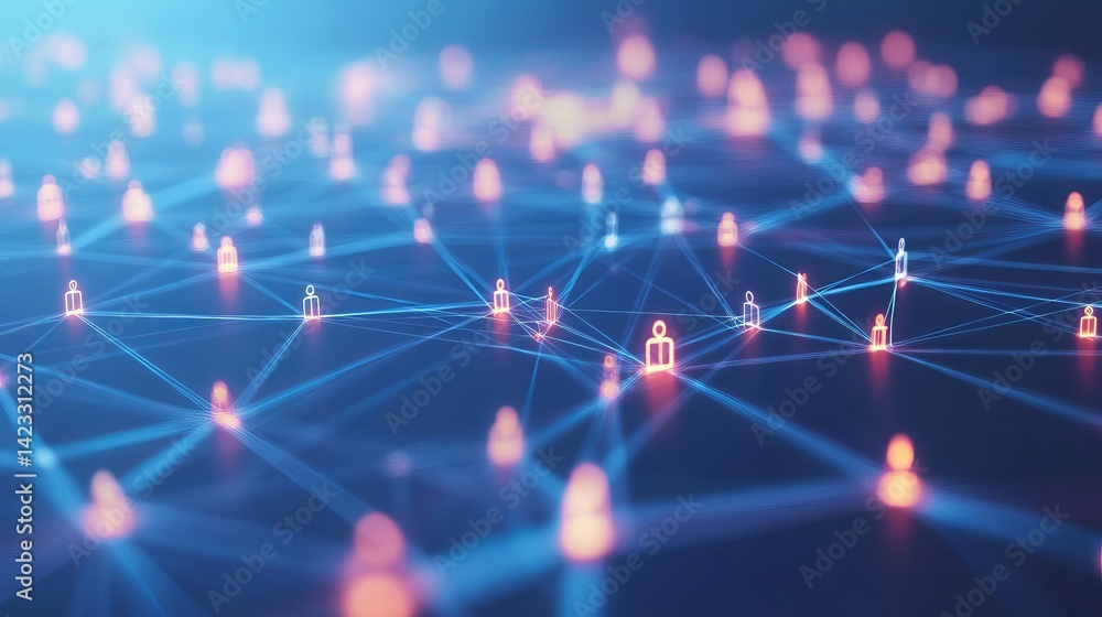 Poster abstract network connection digital global people social media web data link blue dots nodes lines