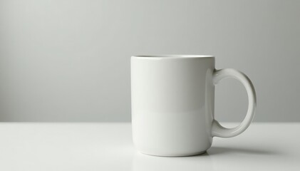 Obraz premium Classic white ceramic mug, handle detail visible , vessel, tea cup, mockup