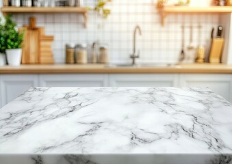 White marble kitchen countertop
