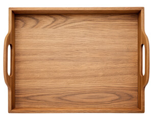 Wooden serving tray with handles for convenient carrying on a transparent background