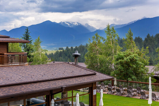 Bulgaria, Bansko houses and Rila mountains