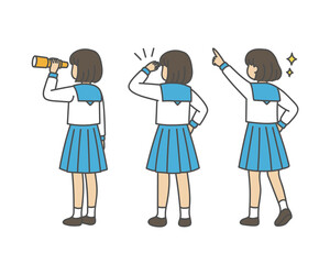 探索ポーズの女の子セット