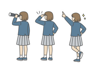 探索ポーズの女の子セット