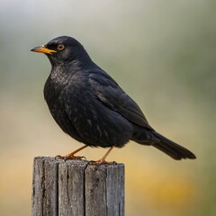Blackbird bird on piece of wood