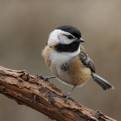  Black-capped Chickadee bird on piece of wood