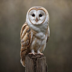 Barn Owl bird on piece of wood