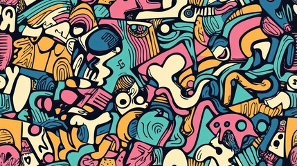 Creative doodle art with different shapes seamless texture map pattern background
