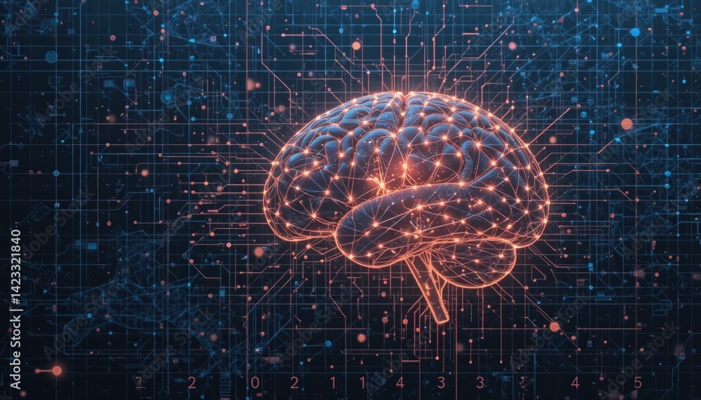 Poster exploring the future of artificial intelligence the interplay of technology and the human brain digi