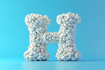 The letter H is made of white popcorn