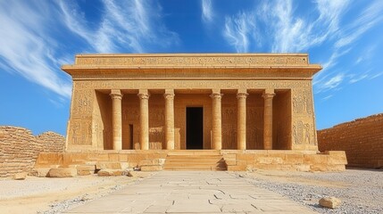 Ancient sandstone temple structure in the Middle East.