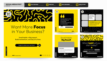 Social media carousel post template. Business Instagram and facebook square post template. Instagram tips post collection tutorial, tip, trick, quick tips, layout template design, modern, yellow