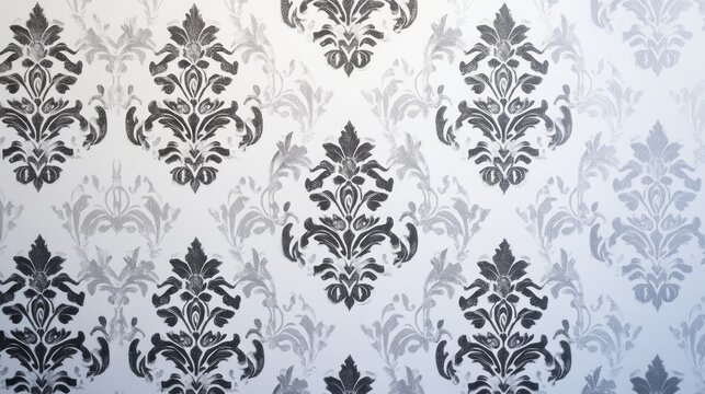 Fototapeta Elegant damask wallpaper pattern in shades of gray and black