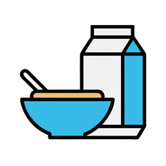 Bowl with Milk Carton for Breakfast Icon Design