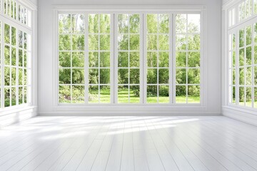 Fototapeta premium Bright, airy room with large windows