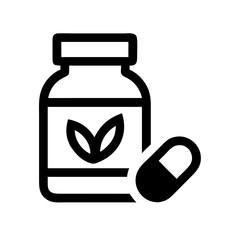 Capsule Bottle with Leaf Label Icon Design