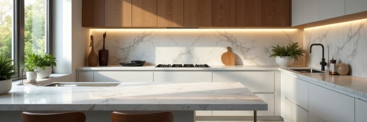 Elegant corner kitchen countertop, quartz surface, design, countertop