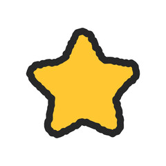 Hand drawn cute yellow star.  Shine, sparkle, glitter concepts. Outlined decorative doodle vector design isolated illustration.