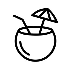Coconut Drink with Straw and Umbrella Icon Design